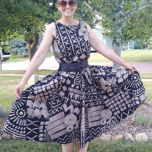 vintage SLEEVELESS DRESS WITH POCKETS 1980's M - Picture 3 of 10